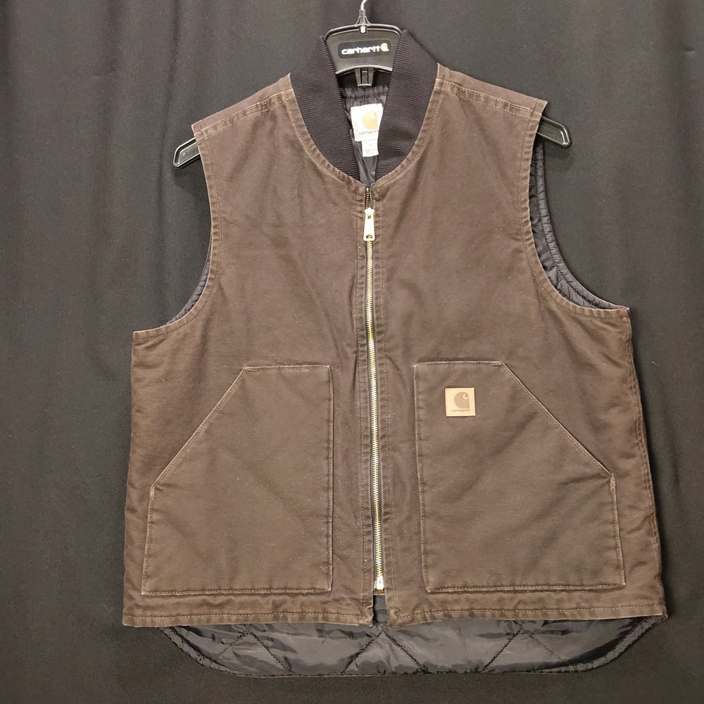 Carhartt Mens V02-DKB Duck Vest Dark Brown Quilt Lined Workwear Gilet L